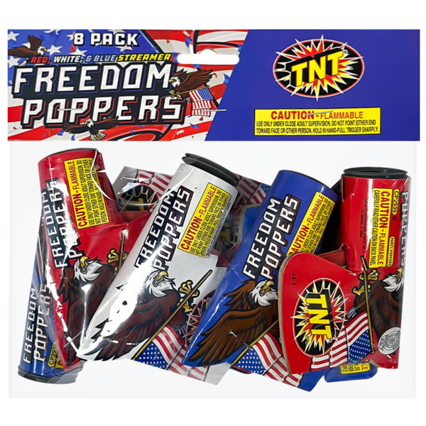 Firework Confetti & Streamers Freedom Poppers 8 Pack